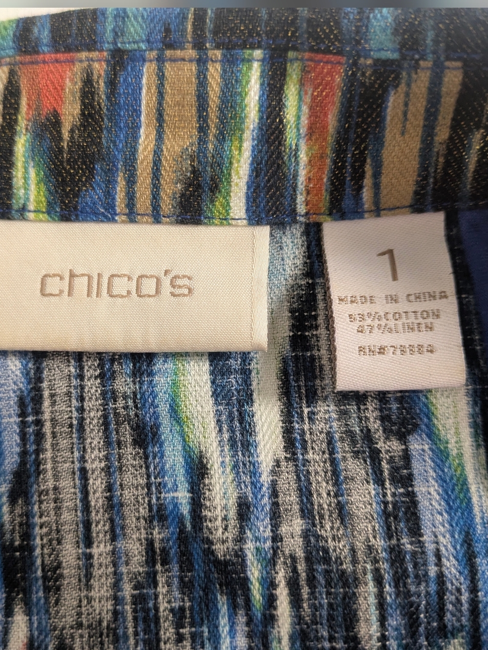 Chico's Women's Linen Blend 3/4 Sleeve Lightweight Jacket Colorful Chic SZ M EUC - Picture 9 of 9